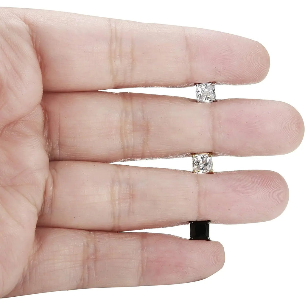 FIBO STEEL 6 Pairs Magnetic Stud Earrings for Men Women Stainless Steel CZ Unisex Magnet Earrings Set Hypoallergenic Non Piercing Clip On Earrings Fake Earrings Jewelry Silver Gold Black 5 8MM Spring Statements