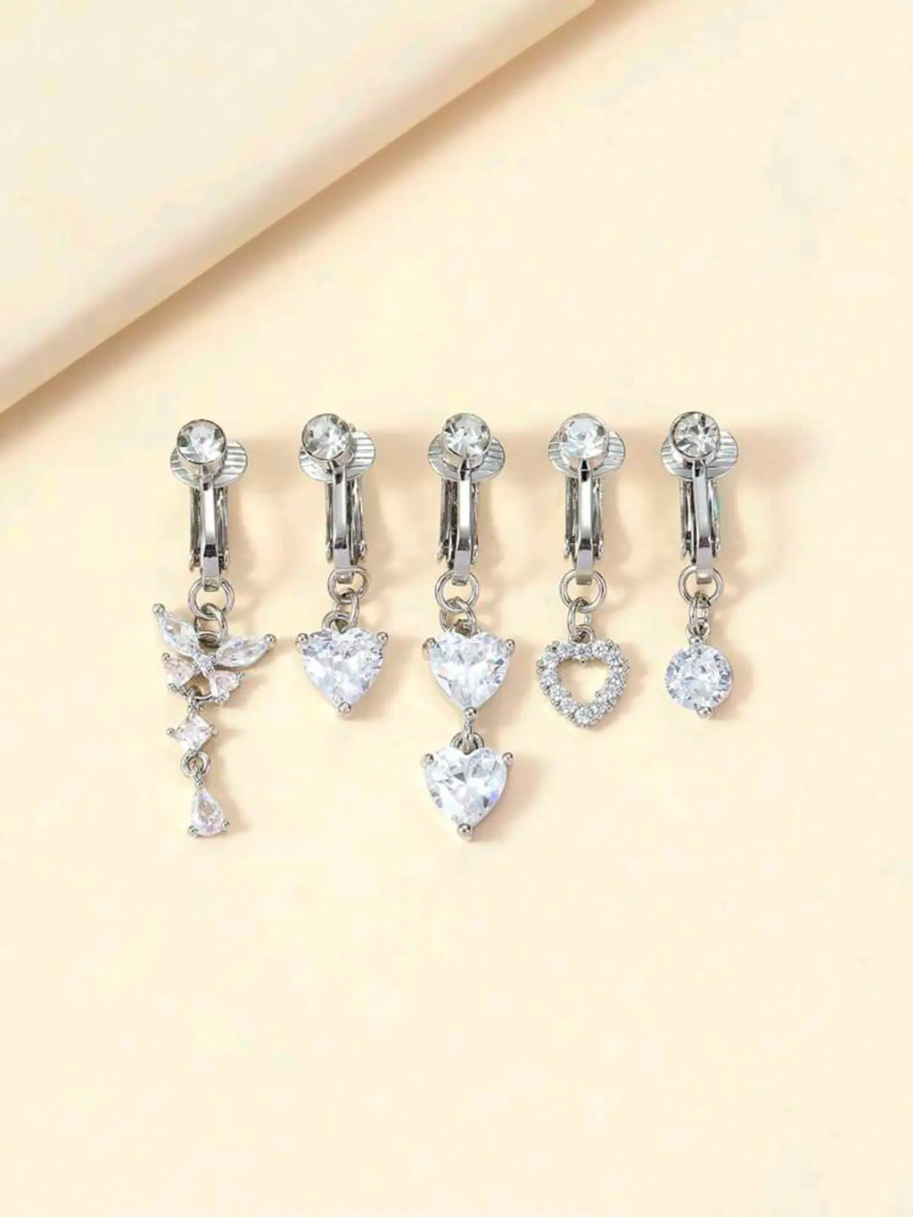 5 Pcs Fake Belly Button Rings, Belly Hoops for Women, Non-Pierced Copper Navel Jewelry, Casual Style All-Season Accessory, Chic Body Jewelry, Fake Piercings
