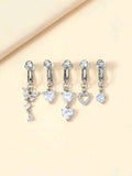 5 Pcs Fake Belly Button Rings, Belly Hoops for Women, Non-Pierced Copper Navel Jewelry, Casual Style All-Season Accessory, Chic Body Jewelry, Fake Piercings