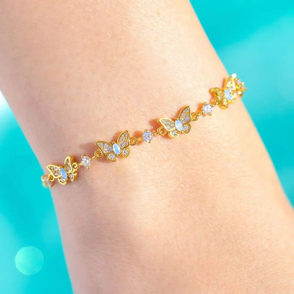 TMANI Adjustable Butterfly Charms Bracelet - Sparkling Rhinestone Bling Effect, Bejeweled Style Arm Candy Accessories, Trendy Costume Jewelry Gifts for Women, Animal Shaped Collectible Jewelry Charms,sohochic