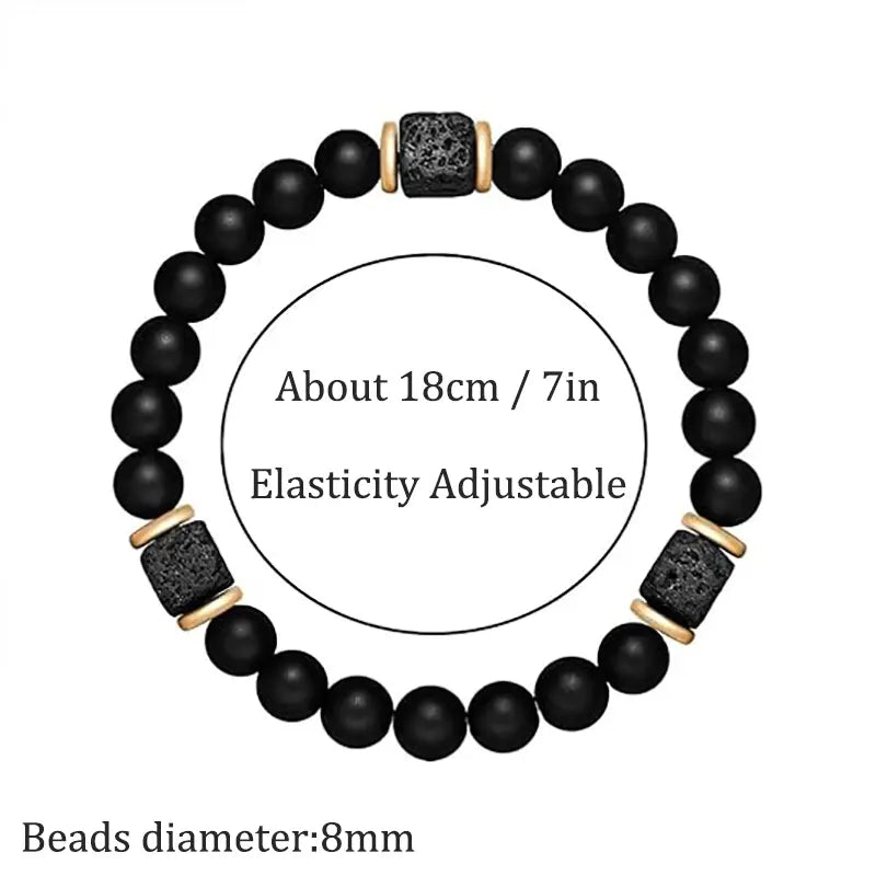 1Pcs Elastic Adjustable Mens Bracelet - 8mm Black Onyx & Lava Stone Beads Bracelets Jewelry  for Men, Beads Charm Bracelet with Elastic Cord, Birthday  for Him Dad Husband gift accessory