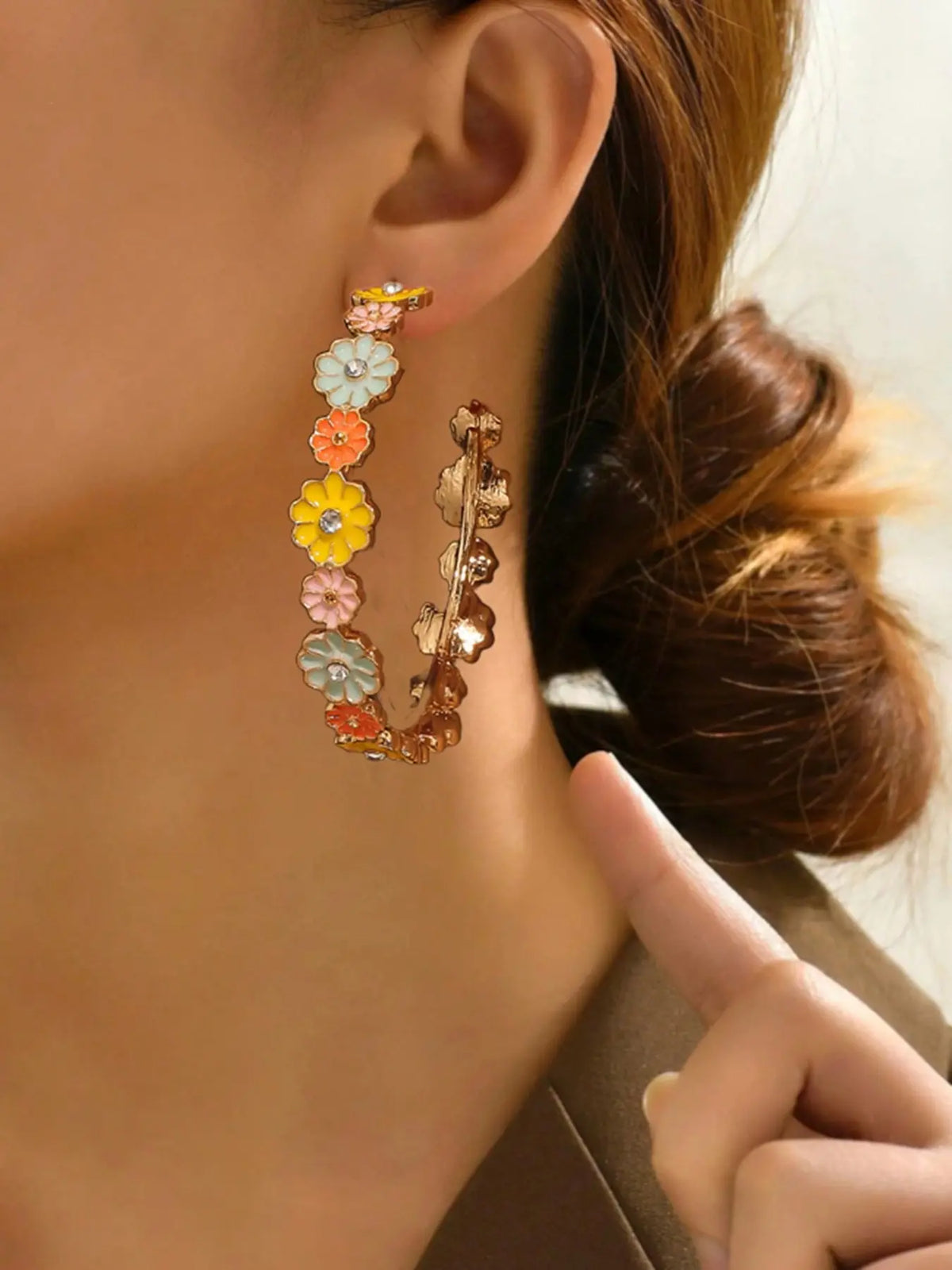 1 Pair Cute Floral Resin Druzy Hoop Earrings, Colorful Earrings, Fashionable Earrings, Casual Trendy Jewelry, Suitable Gift For Girlfriend, Daily, Vacation, Party, Wedding, Jewelry Accessories