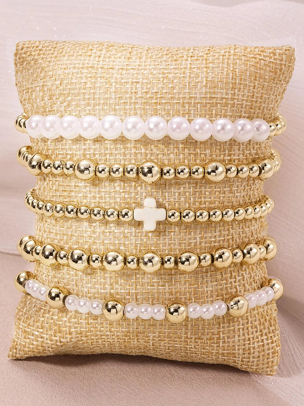 Boho Style Faux Pearl Decorated Bracelet Set, Fashion Cross Charm Beaded Bracelet Sets for Women & Men, Trendy Versatile & Exquisite Jewelry for Birthday Gift, Stackable Bracelets, Bohemian Bracelets, Bracelet Bundle