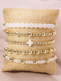 Boho Style Faux Pearl Decorated Bracelet Set, Fashion Cross Charm Beaded Bracelet Sets for Women & Men, Trendy Versatile & Exquisite Jewelry for Birthday Gift, Stackable Bracelets, Bohemian Bracelets, Bracelet Bundle