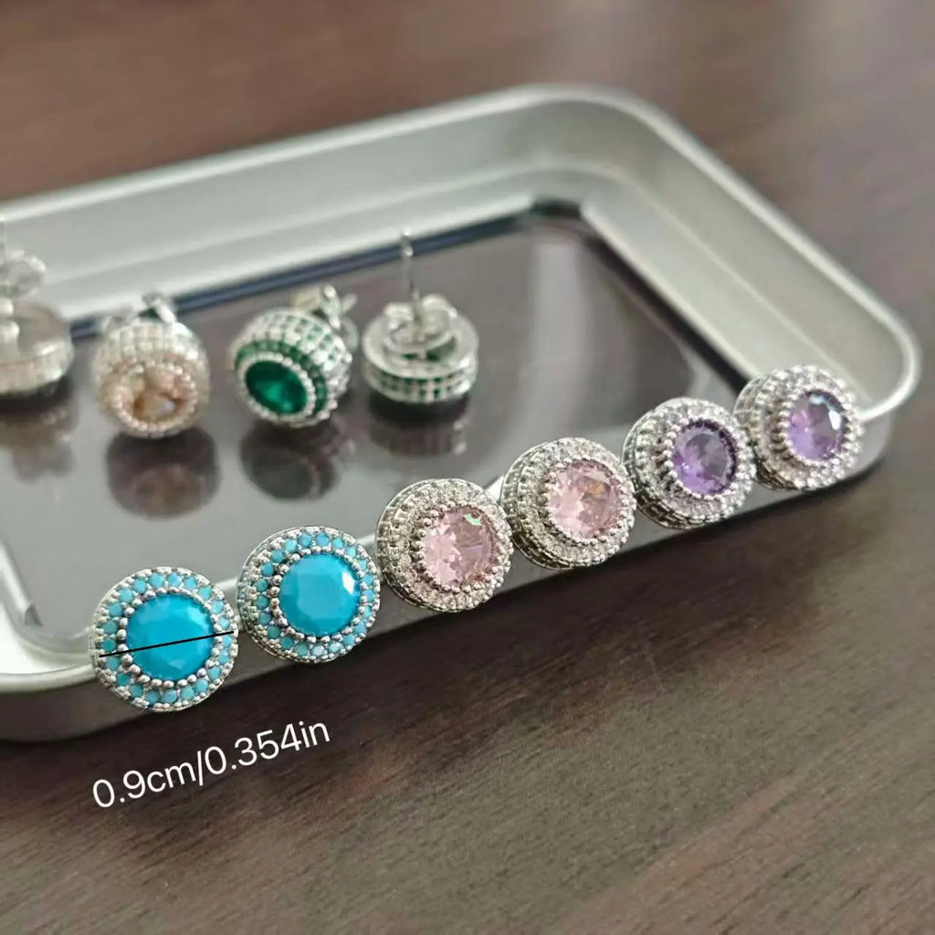 Women's Bling Sparkle Shine Ear Studs - Retro Look Round Zircon Starburst Rhinestone Jewelry, Unisex Fit Cool Costume Accessories, Holiday Gift Ready