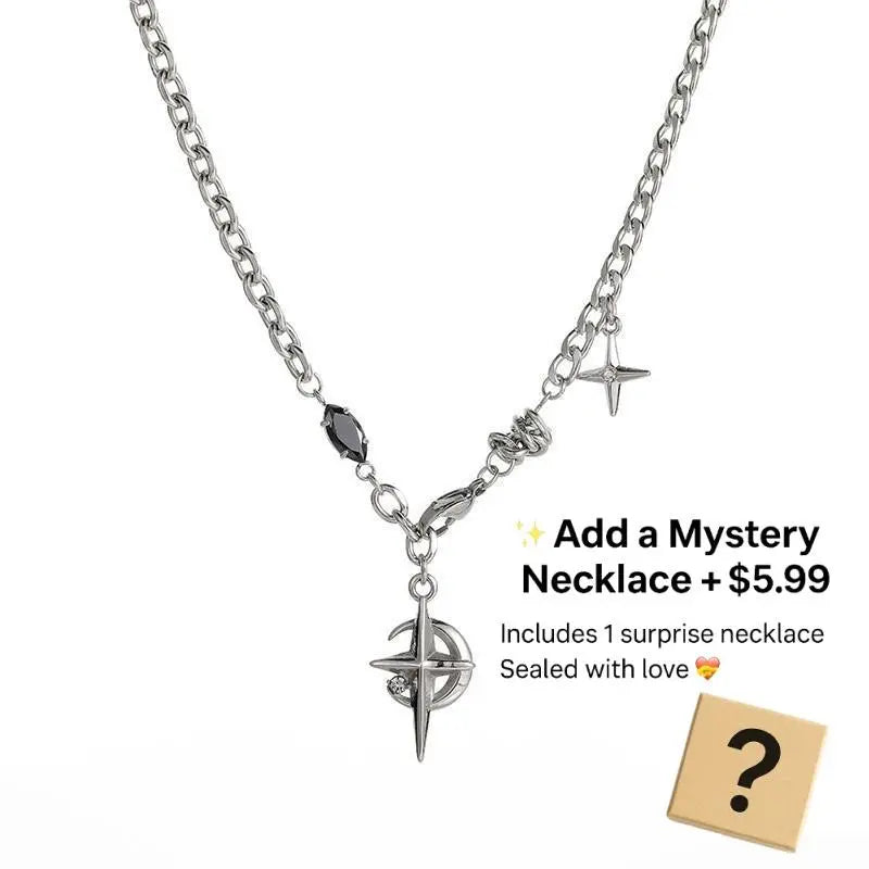Men's Non-Tarnish Stainless Steel Mid Chest Black Star Pendant Clavicle Chain - Non Tarnish Jewelry, Casual Style Necklaces, Street Style Accessory, Gift Box Included, Unique Gifts for Man