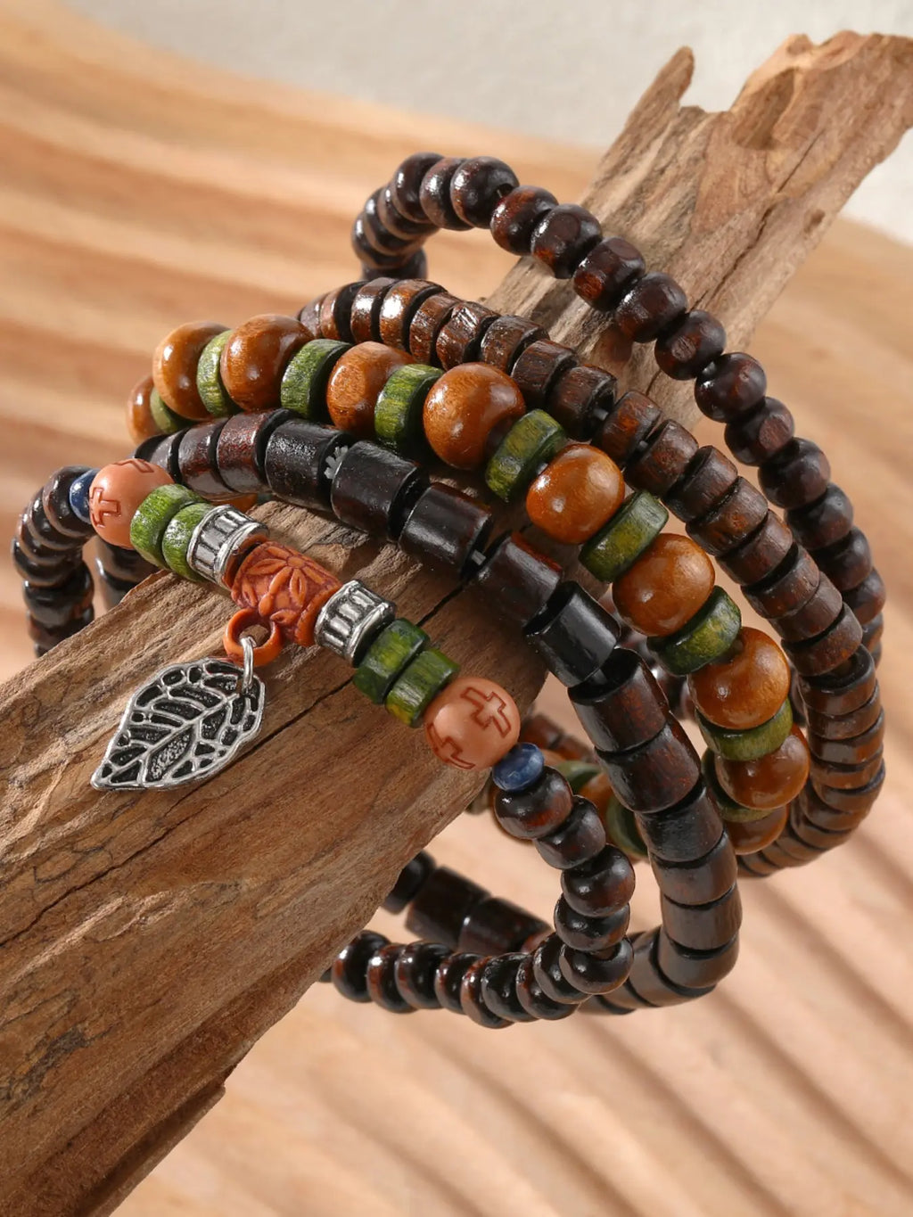 25-Piece Ethnic Wood Bead Bracelet Combination Set, Neutral Vintage Stackable Wristbands, Bohemian Jewelry for Women and Men, Beaded Bracelet Sets