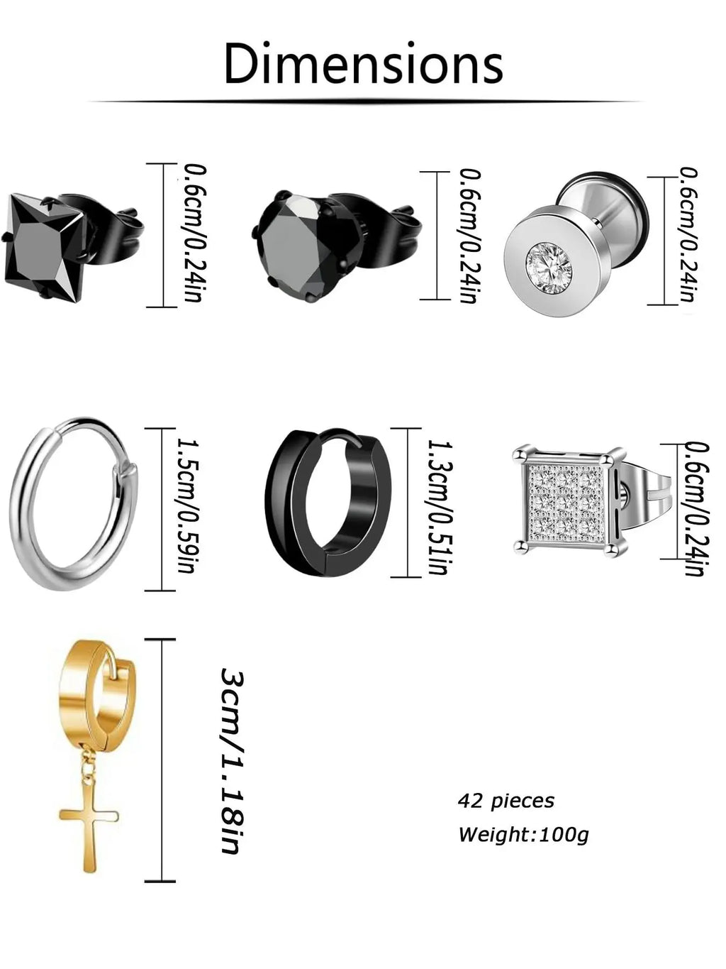 Rhinestone Earring Stacking Set for Women & Men, Punk Cross Dangle, Hoop & Stud Styles, Sparkling Multi-Piece Ear Jewelry Set