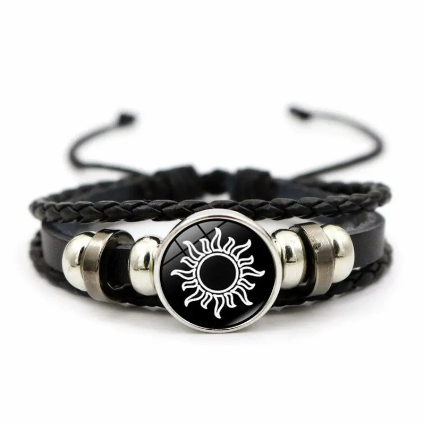 Vintage Punk Sun & Moon Lovers Stackable Cuff Bracelet - Multi-Layer Beaded Woven Band with Glass Accents, Pu Leather, Funky Unique Matching BF and GF Couple Accessory, Anniversary Gift for Her, Stackable Bracelet, Anniversary Gifts For Her,sohochic