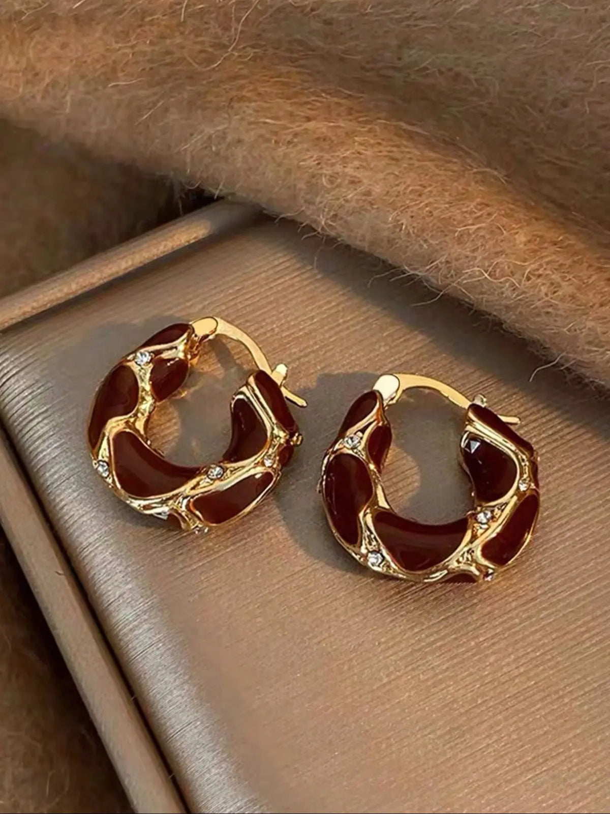 Women's Elegant Tiger Eye Stone Hoop Earrings Set, Geometric Design Synthetic Resin Enamel Style Jewelry, Trendy Jewelry for Daily Wear & Parties, Hoop Earring Sets