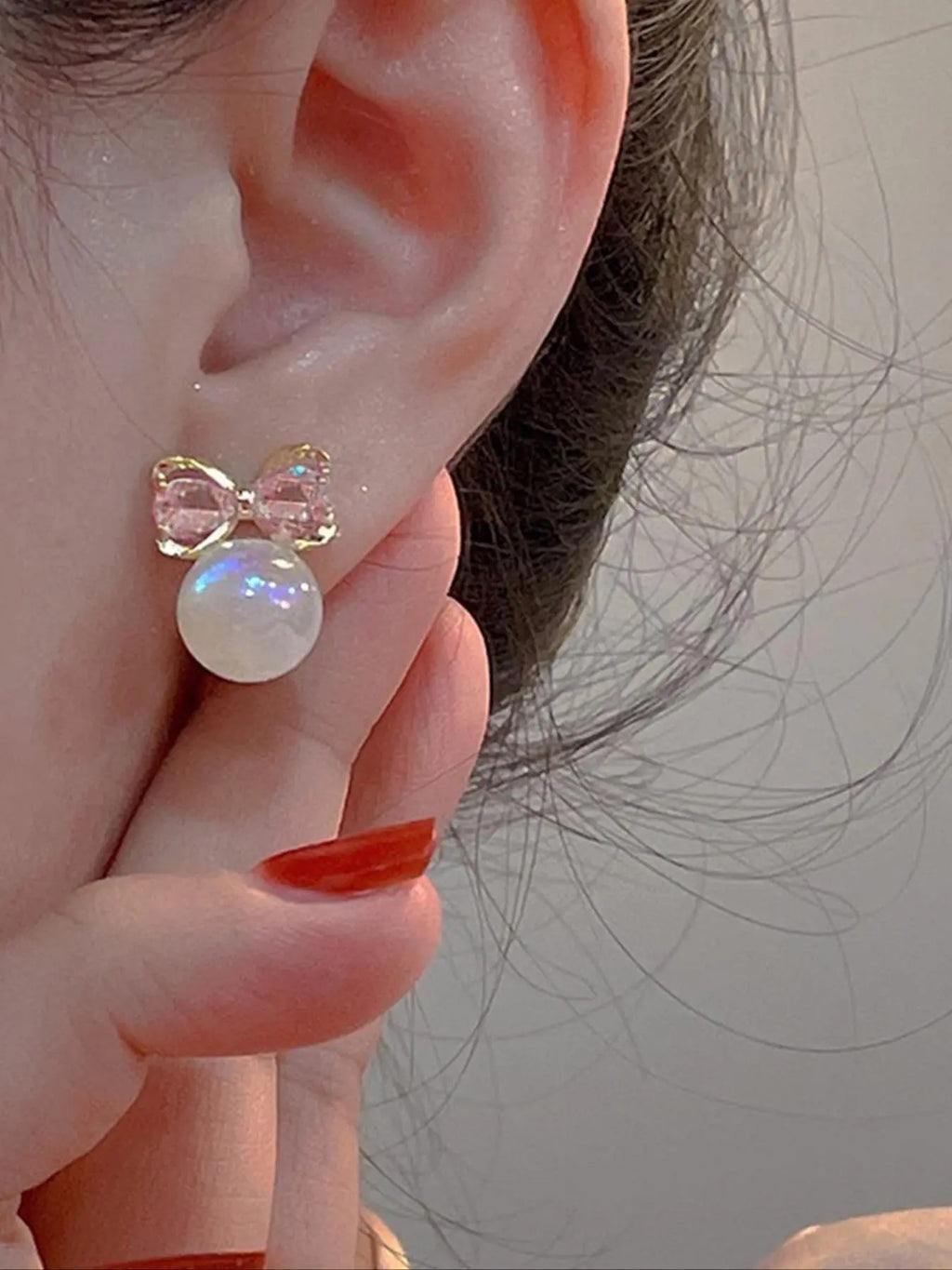 Mother's Day Gift Women's Elegant Rhinestone and Faux Pearl Heart-Shaped Stud Earrings Set with Heart and Bow Design, Dainty Stylish Jewelry for Party and Daily Wear