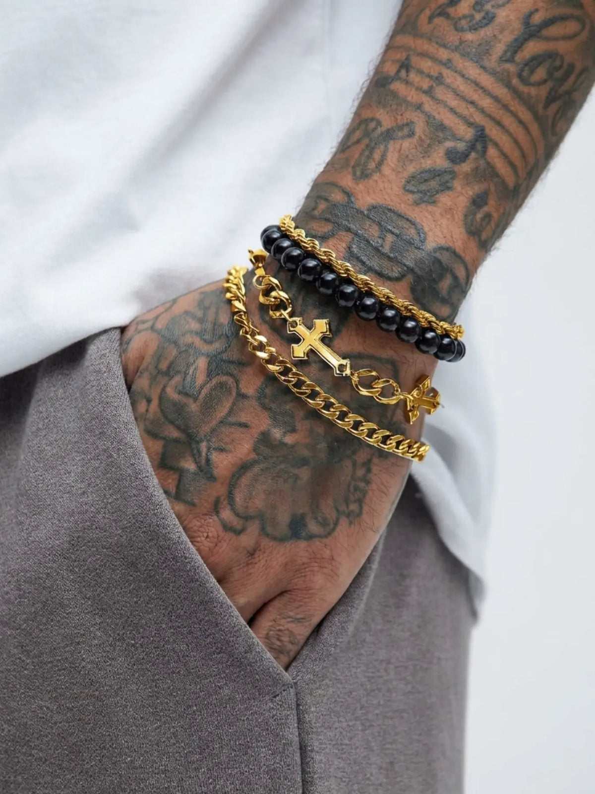 4 Piece Cross Bracelet Set, Punk Style, Silver Color Cuban Chain & Bead Chain, Unique Design, All Seasons Fashion Accessory, Chunky Link Bracelet, Bracelet Jewelry, Cuban Chain Bracelets, Bracelets Stack, Fashion Cool Accessories