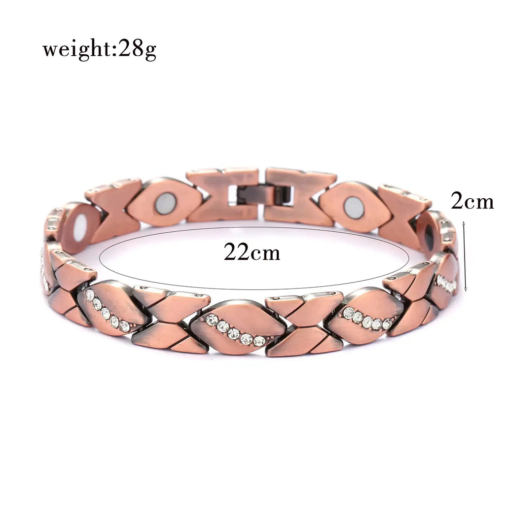Pure Copper Magnetic Bracelet for Women with Dainty Leaf Design & Diamond Accents - Adjustable 3500 Gauss Feminine Gift, Adjustable Bracelets, Pure Copper Bracelets