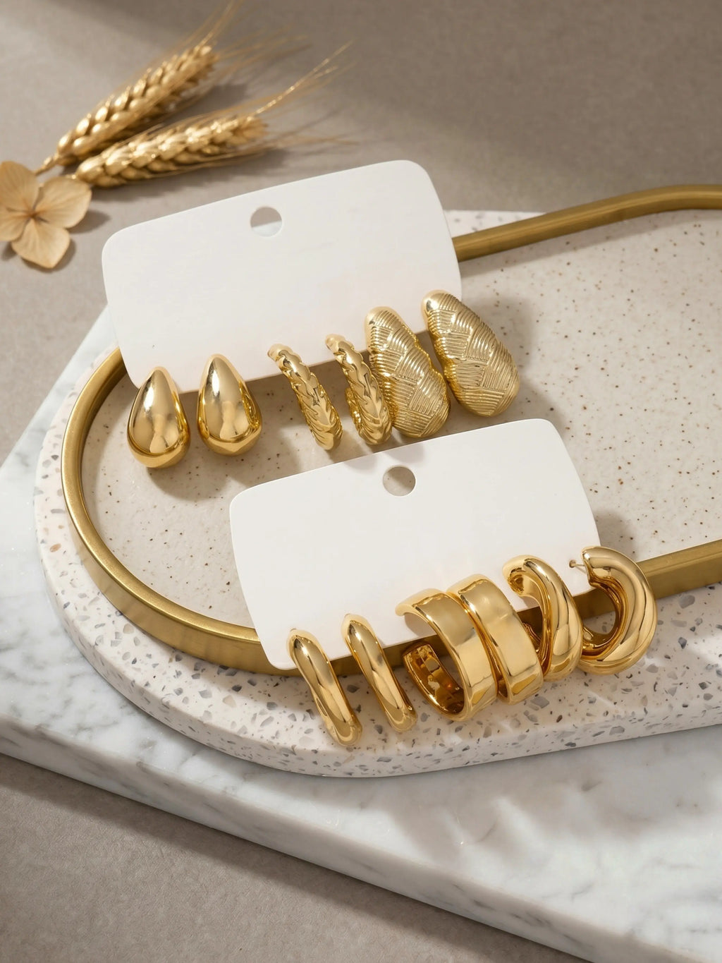 24PCS Gold CCB Open Textured Hoop Earrings Set, Multi Styles Teardrop Twist Vertical Texture C Shaped Ear Hoops, Minimalist Luxury Trendy Daily Fashion Ear Jewelry for Women