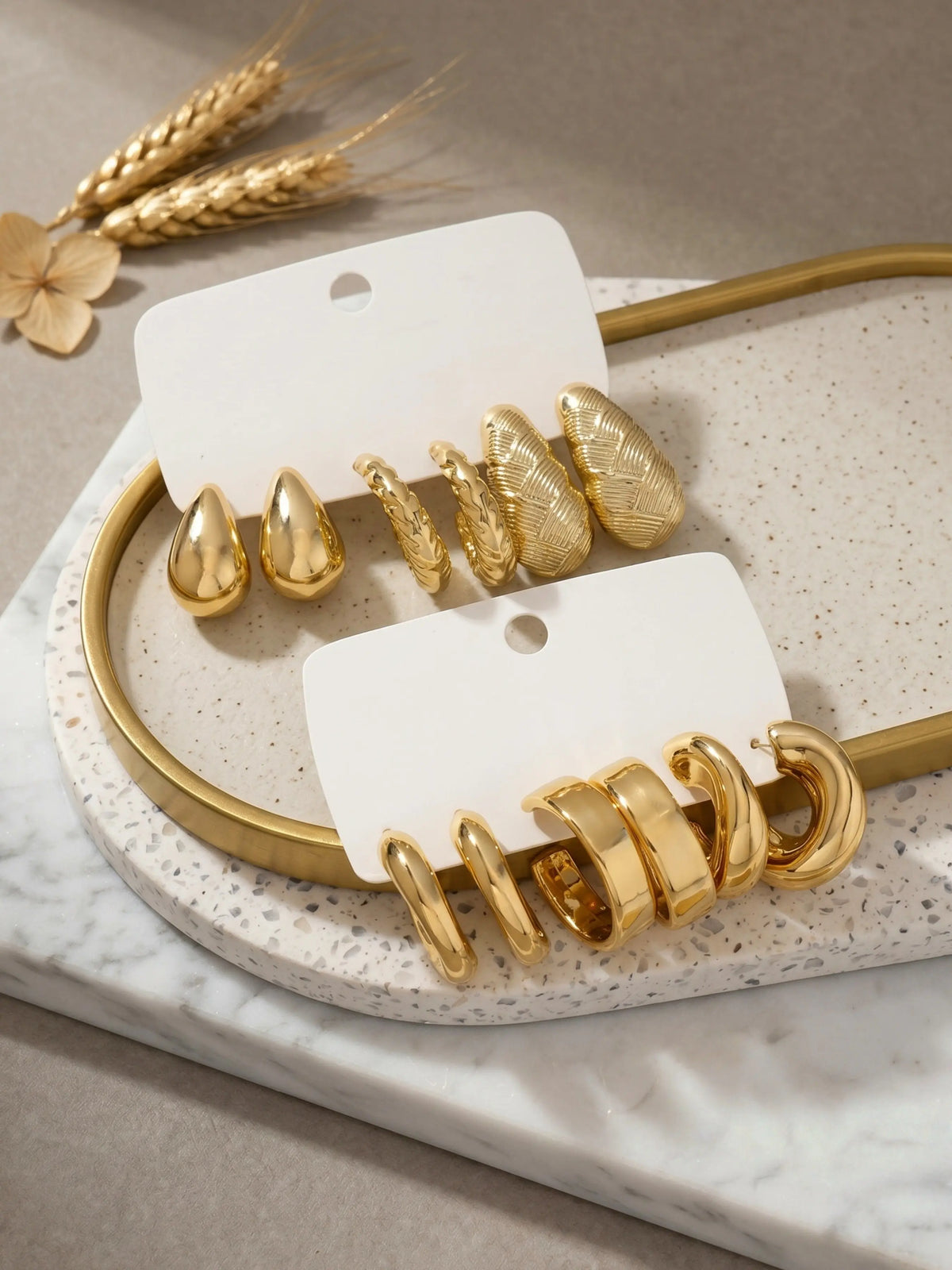 24PCS Gold CCB Open Textured Hoop Earrings Set, Multi Styles Teardrop Twist Vertical Texture C Shaped Ear Hoops, Minimalist Luxury Trendy Daily Fashion Ear Jewelry for Women
