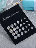 12/24 Pairs Earring Set, Elegant Geometric Artificial Zircon High Quality Earrings, Unisex Jewelry for Daily Wear, Party, Wedding Gifts