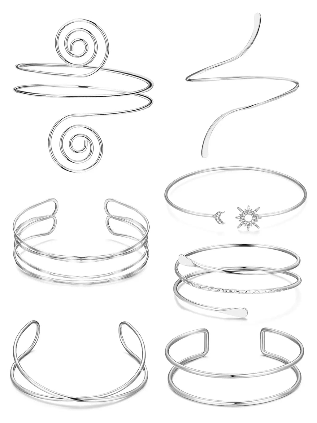 7 Pcs Adjustable Arm Cuff Jewelry Set for Women, Upper Arm Cuff Bangle Band, Stackable Armband Bracelets, Fashionable Jewelry Accessories