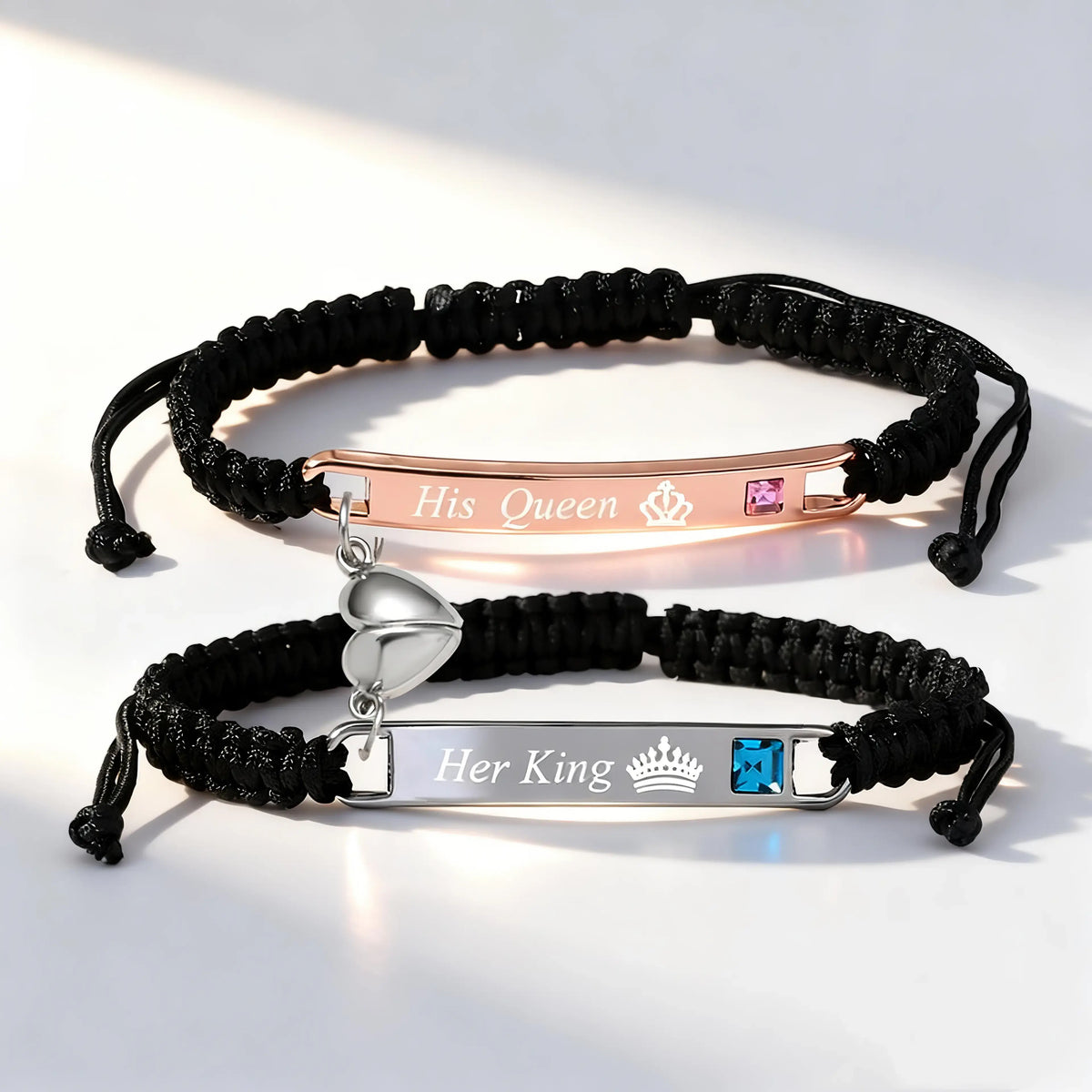 Adjustable Matching BF and GF Charm Bracelets Set with Heart Rate Monitor, Rose Gift Box, Fashion All-Match Daily Clothing Decor Jewelry, Boyfriend Birthday Gift, GF Valentine’s Day Present