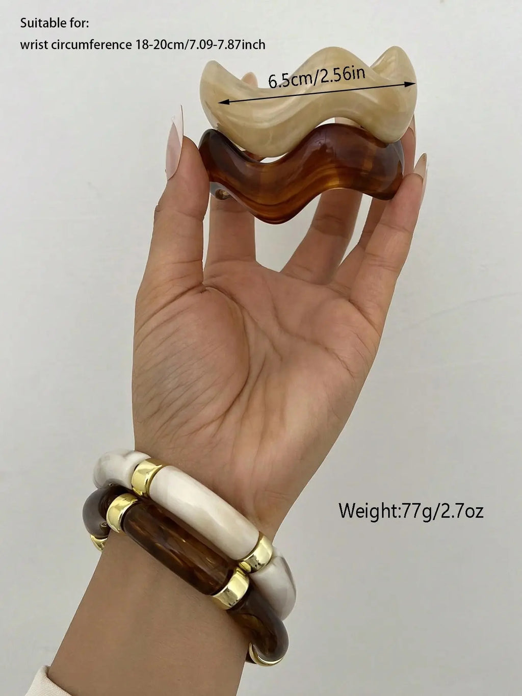 4-Piece Boho Style Summer Jewelry, Wave-Shaped CCB Resin Bracelets Bangles Set, Bracelets for Women, Stackable Bracelets for Daily Wear, Bracelets Stacking, Perfect Gift