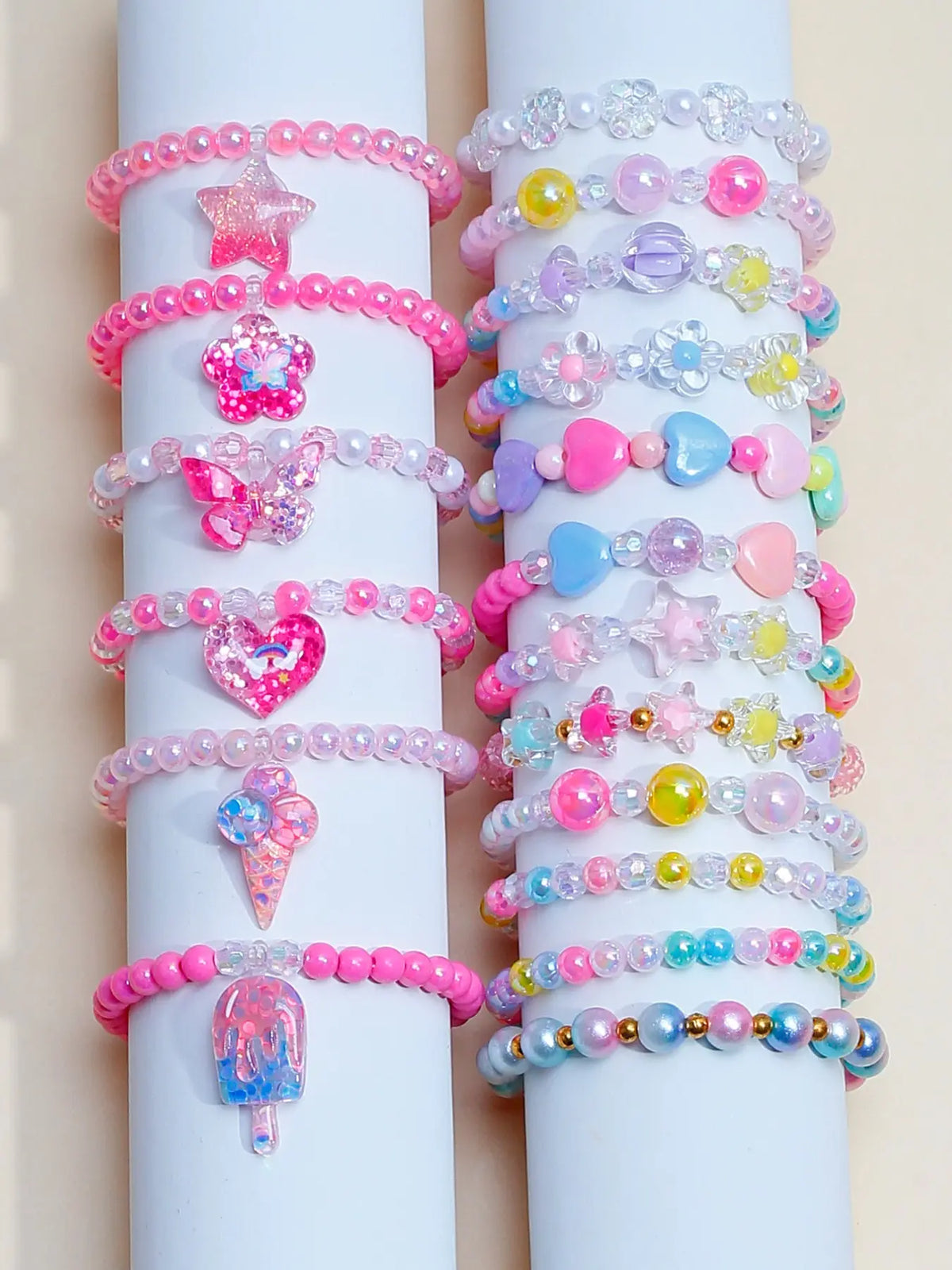 18pcs Acrylic Beaded Bangle Bracelet Set, Resin Star Butterfly Heart Pendants, Party Gift Jewelry for Girls, Cute Jewelry, All Seasons Wear, Random Colors, Bracelets Stacking, Beaded Bracelet Sets