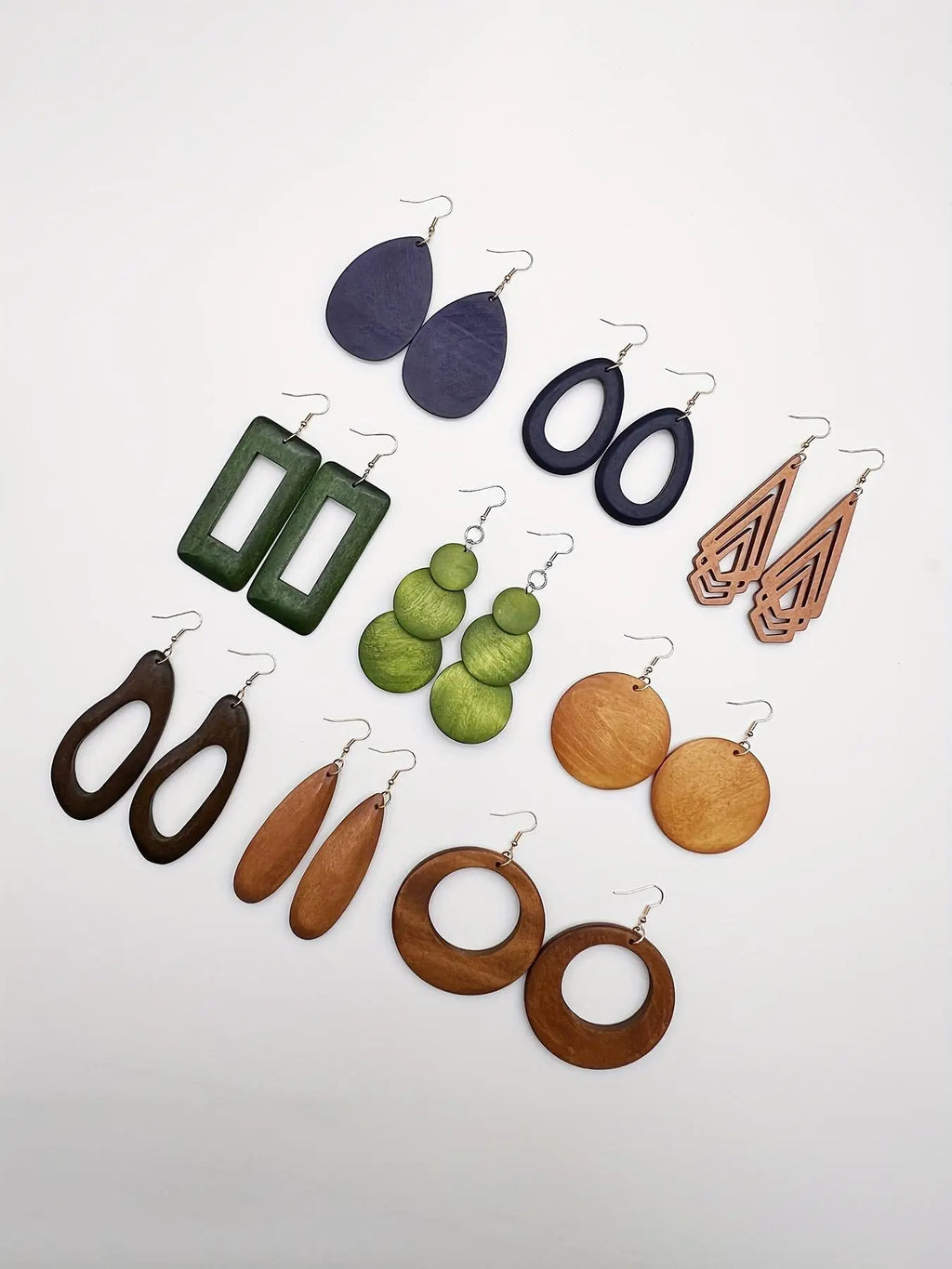 Women's Geometric Wood Earrings, Teardrop/Round/Rectangle Shapes, Boho Style Jewelry, Bohemian Earrings, Vintage Fashion Statement Earrings, Versatile Earrings for Daily Wear, Gift Idea