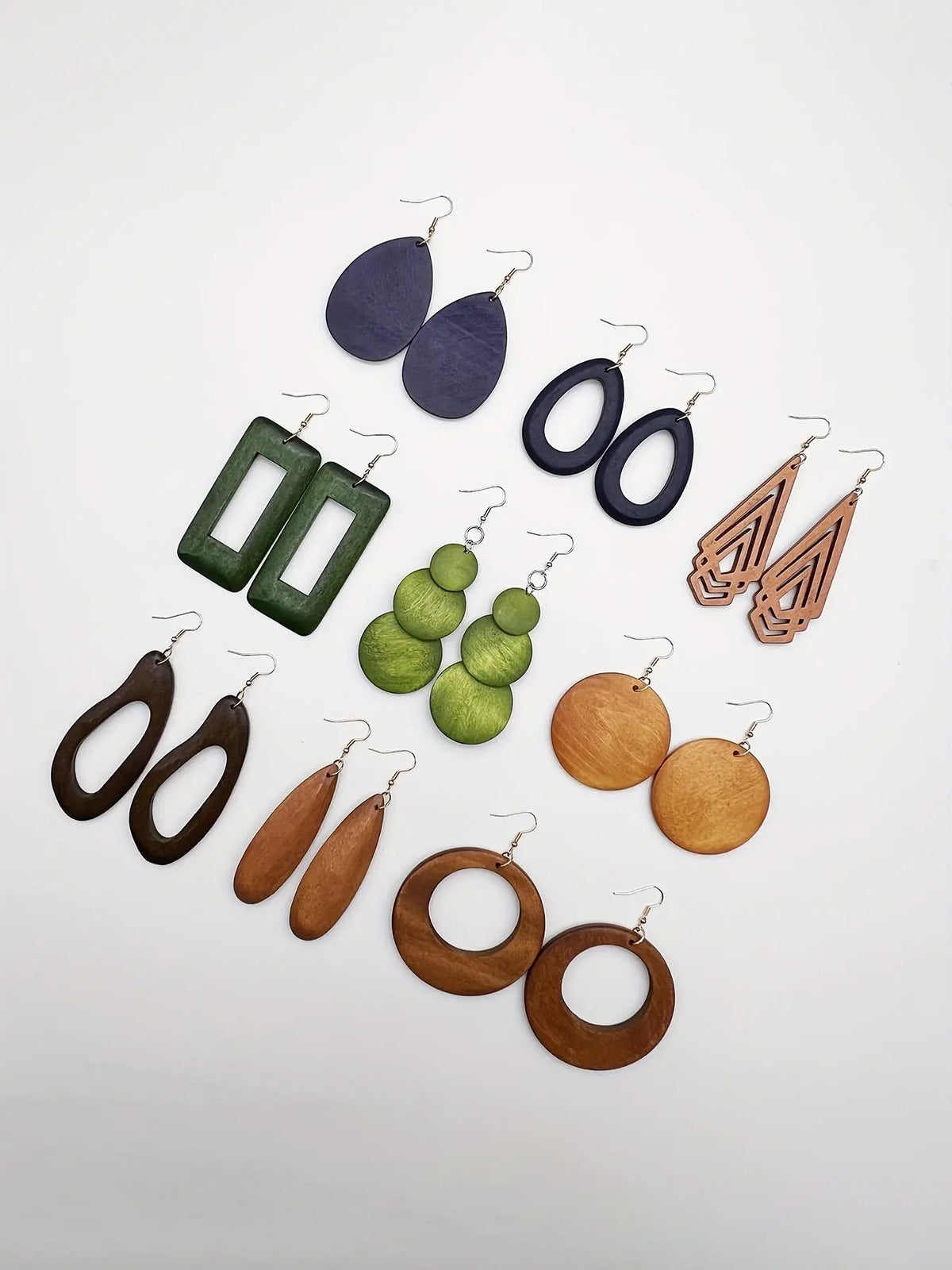 Women's Geometric Wood Earrings, Teardrop/Round/Rectangle Shapes, Boho Style Jewelry, Bohemian Earrings, Vintage Fashion Statement Earrings, Versatile Earrings for Daily Wear, Gift Idea