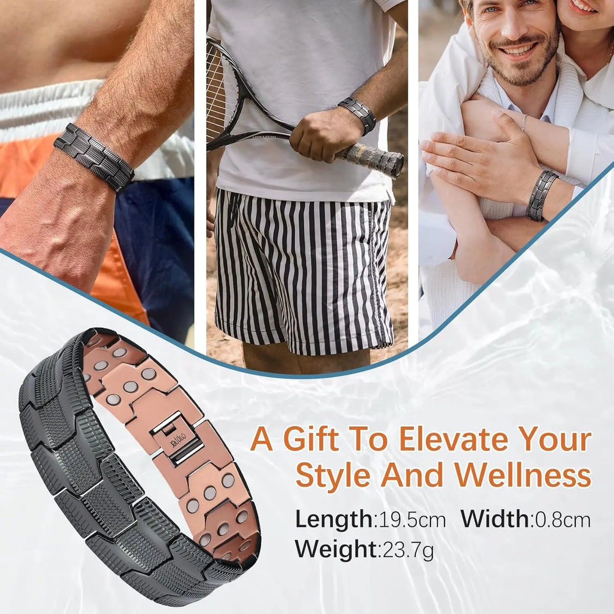 Feraco 99.99% Pure Copper Bracelet for Men - Masculine Tyre Tread Pattern, 3X Strength Magnetism, Adjustable Links, Fashionable Men's Accessories, Daily Wear Father's Day Gift, Dimensions-Inclusive Bangle,sohochic