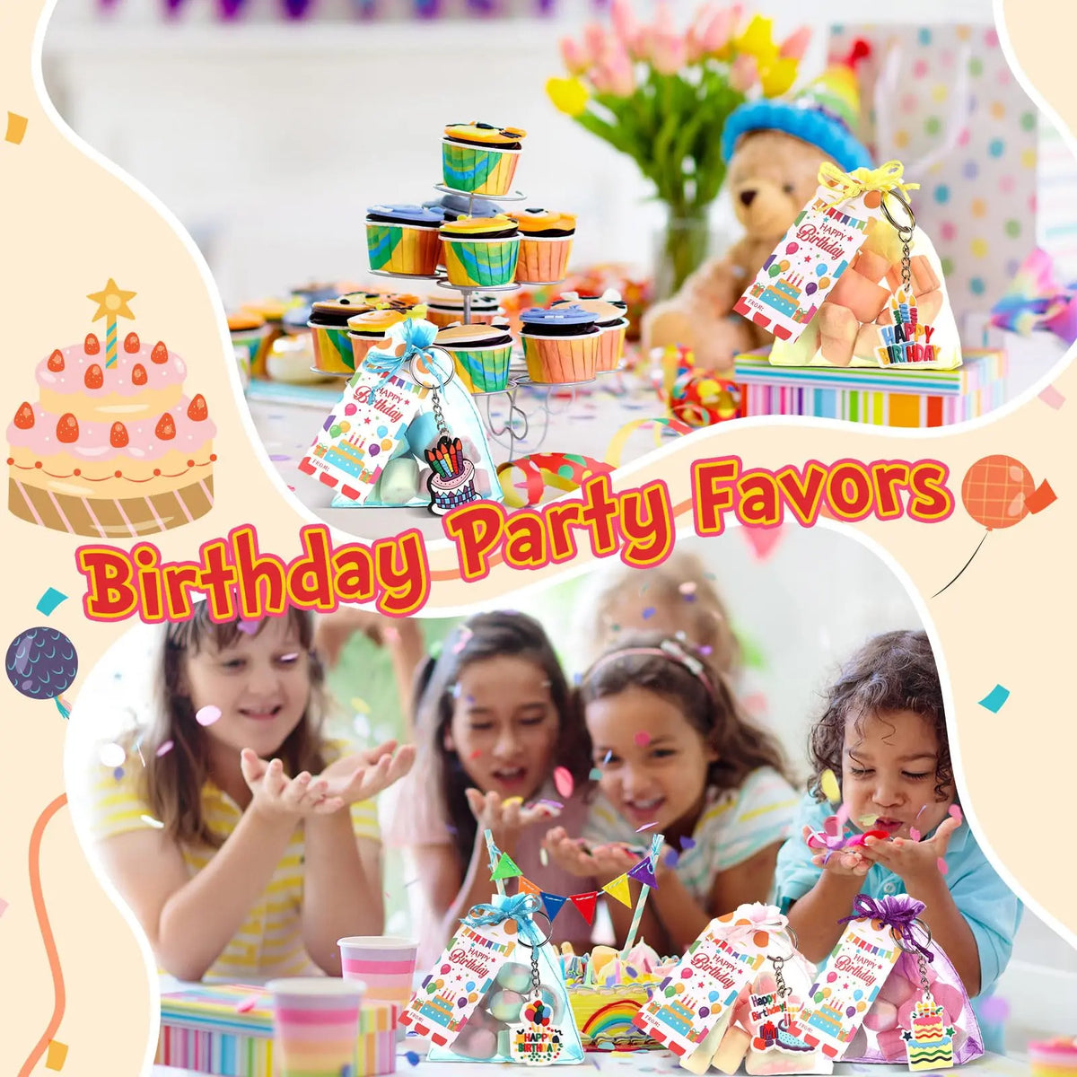 Gejoy 24 Set Packing-Free Birthday Gift Bags Sets Classroom Birthday Party Favors for Students Bulk Birthday Gifts for Whole Class Keychain Gift Set with Tags Organza Bags 4th of July Gifts Idea Classroom Reward Gifts Idea School Party Goodie Bag Stuffers