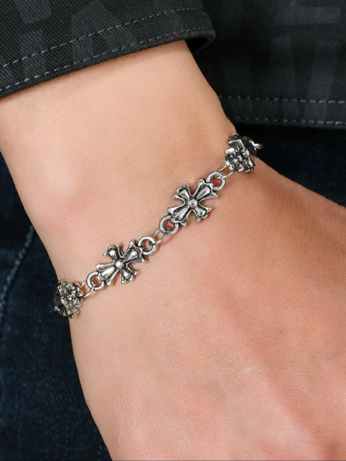 Punk Style Cross Retro Metal Chain Bracelet for Men, High-Quality Daily Wear, Perfect Birthday and Engagement Gift, All Seasons
