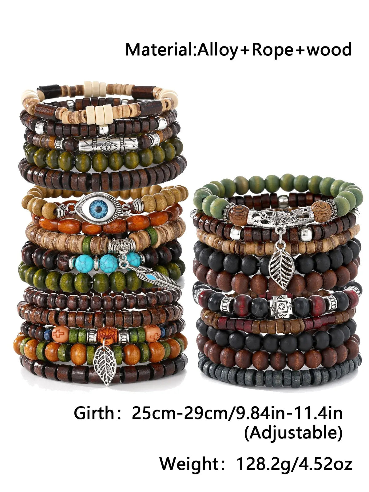 25-Piece Ethnic Wood Bead Bracelet Combination Set, Neutral Vintage Stackable Wristbands, Bohemian Jewelry for Women and Men, Beaded Bracelet Sets