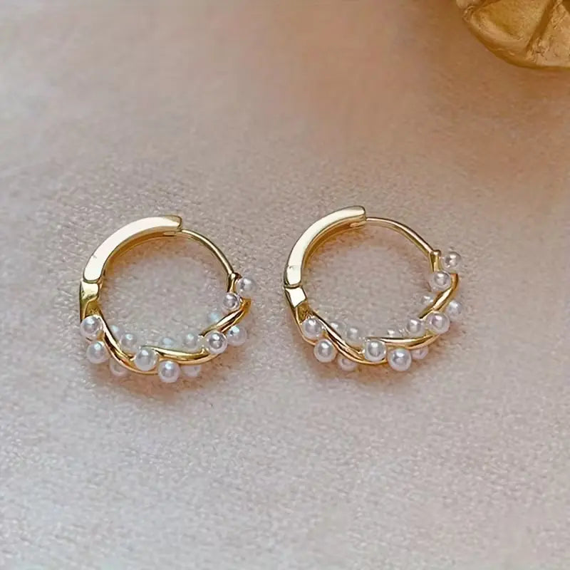 Women's Gold-Plated Alloy Stud Earrings - Lightweight Minimalist Fashionable Jewelry Accessories with Pearl-Like Bling Accents, Dainty Costume Jewelry for Everyday Elegance