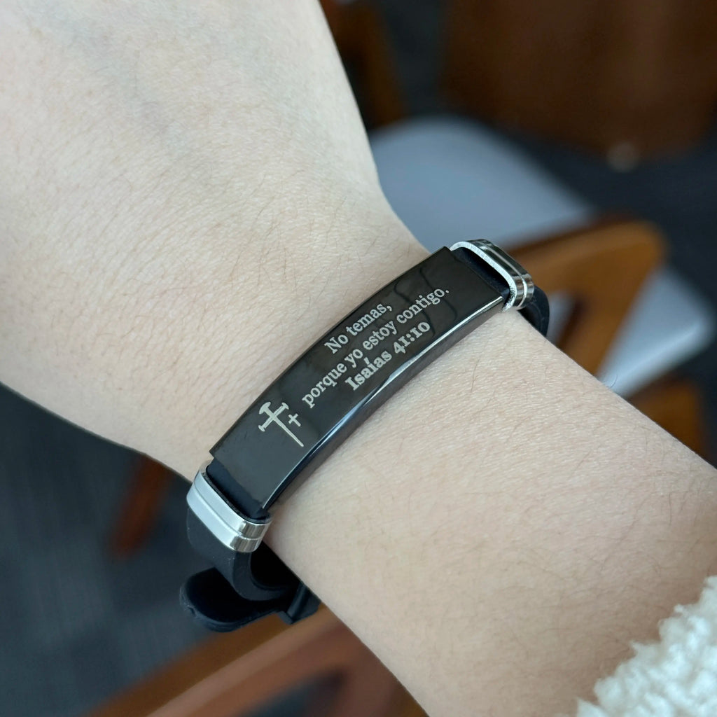 Inspirational Quote Bible Verse Cross Bracelet Faith Christian Silicone ID Wristband Religious Gifts for Men Women Adjustable Stainless Steel Rubber Wristband Perfect for Friends Boyfriend Father Couples