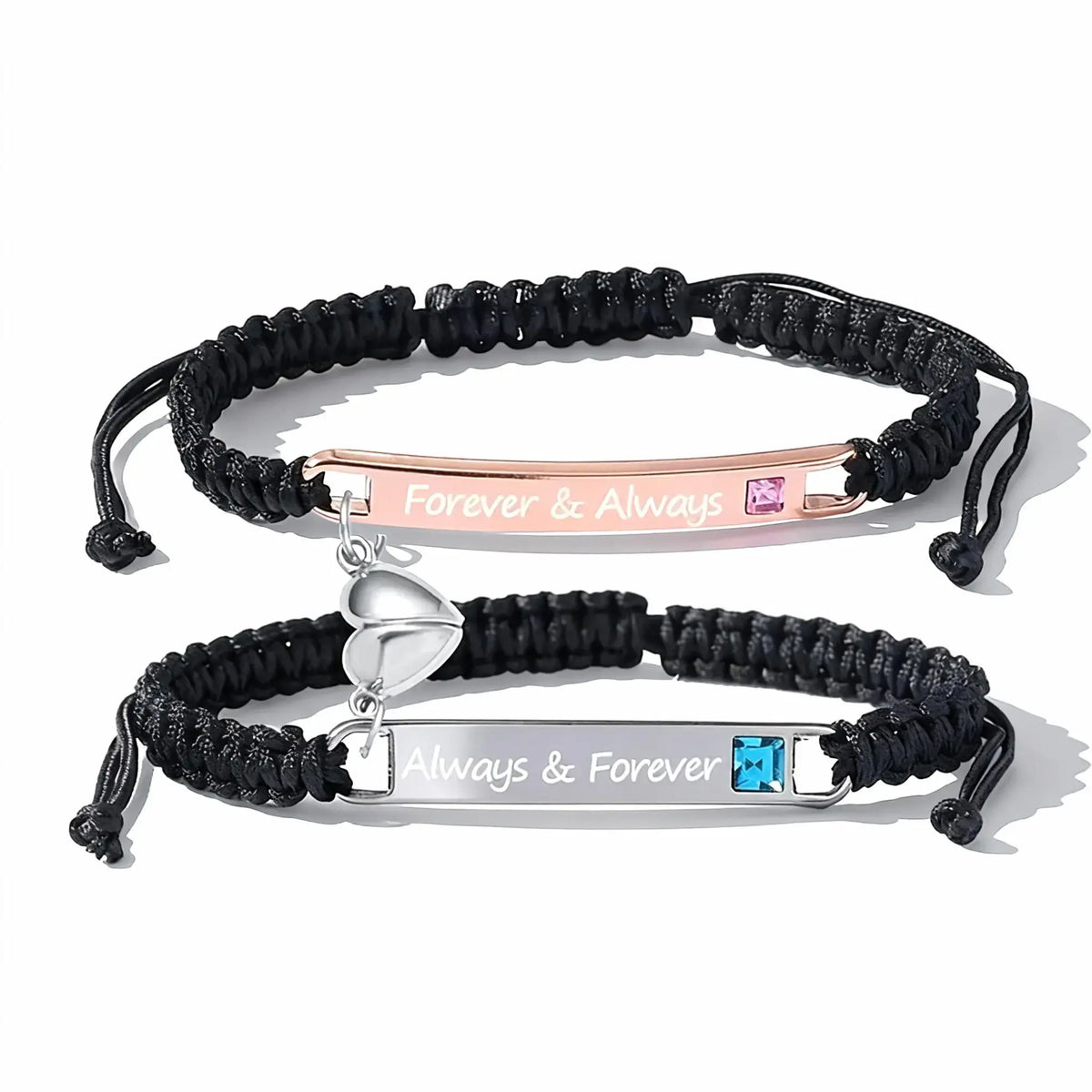 Adjustable Matching BF and GF Charm Bracelets Set with Heart Rate Monitor, Rose Gift Box, Fashion All-Match Daily Clothing Decor Jewelry, Boyfriend Birthday Gift, GF Valentine’s Day Present