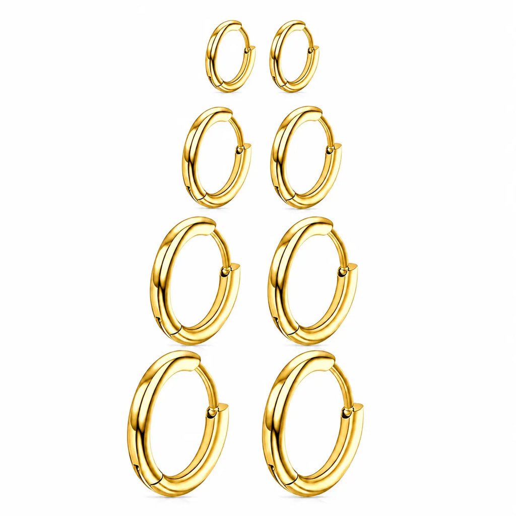 Women's & Men's Accessories 4-Pair Classic 316L Surgical Steel Silver Hypoallergenic Huggie Hoop Earrings, Ideal for Cartilage Piercings & Layering (8mm,10mm,12mm,14mm)