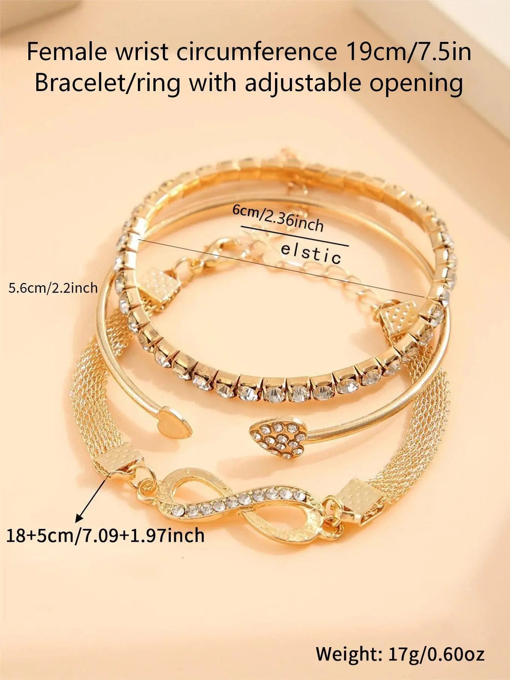 3pcs Women's Minimalist Elegant Heart Rhinestone Bangles Set, Pretty Bracelet, Bracelet Bundle, Fashion Accessories for Parties and Daily Wear, Versatile Elegant Jewelry Bracelet Set
