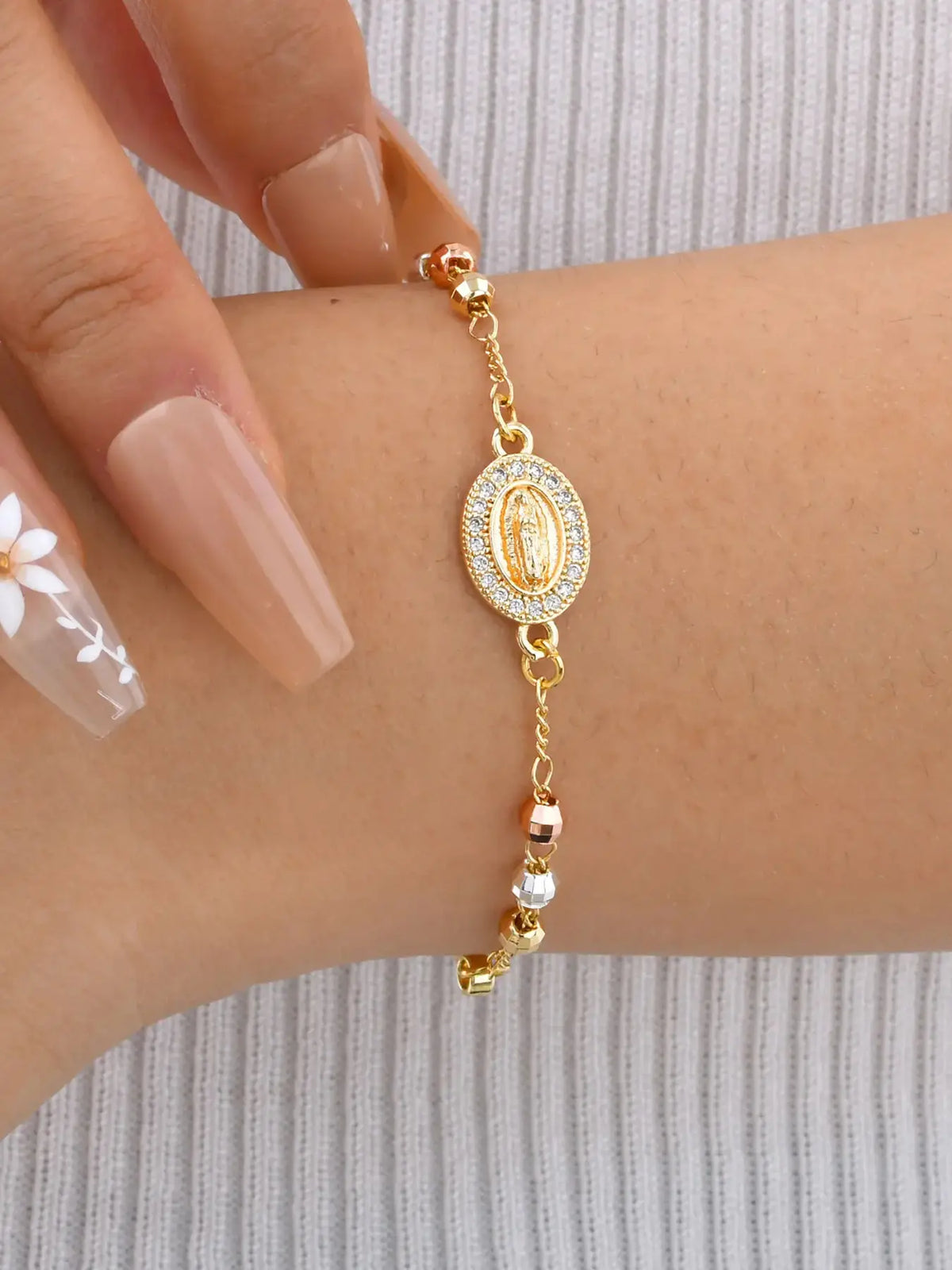 Women's Elegant Our Lady of Mary Design Bracelet, Cross Charm Bangle, Fashion Religious Faith Jewelry with Cross, Trendy All-match & Exquisite Jewelry for Birthday Gift, Cross Bracelets