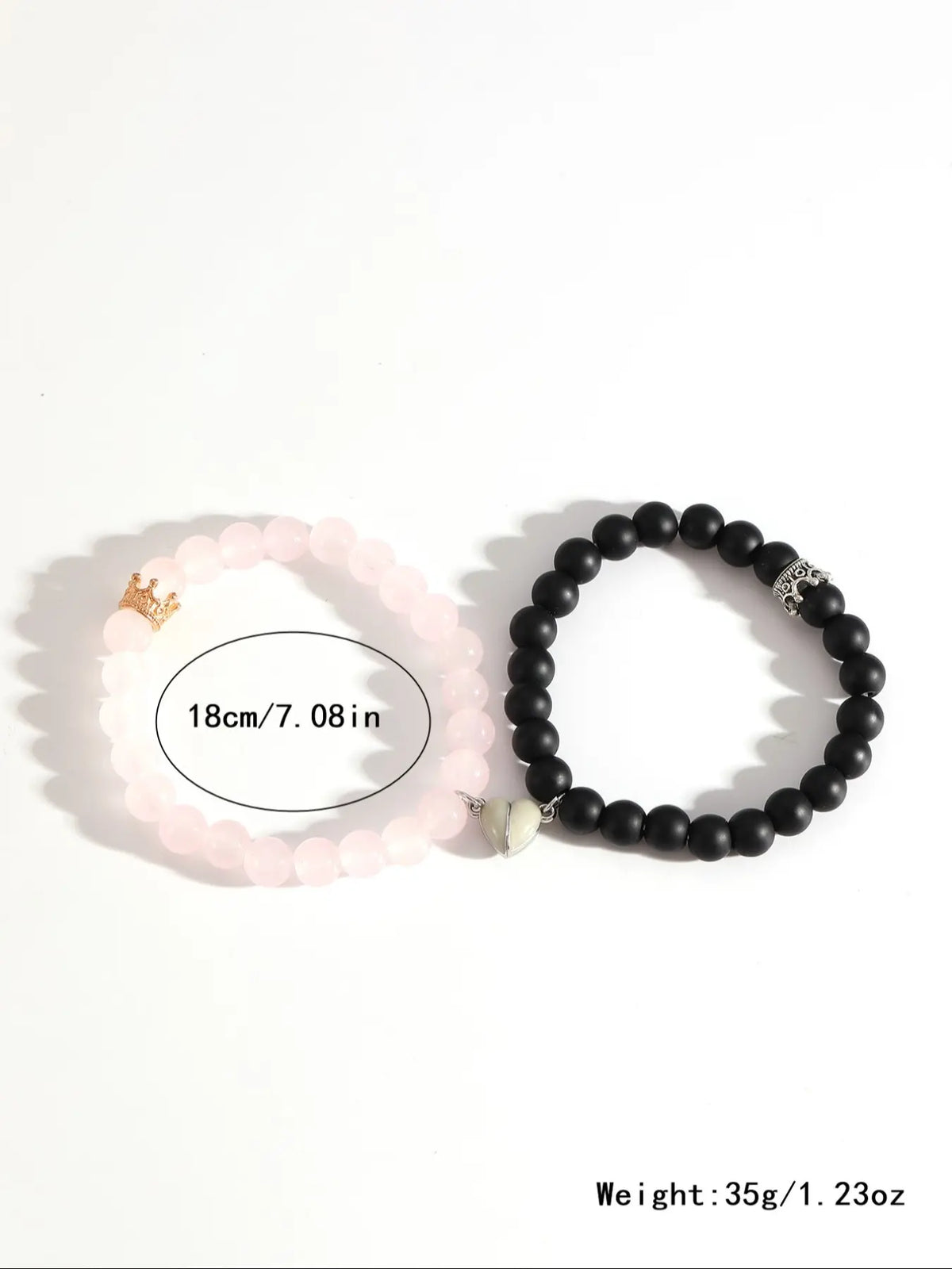 2 Piece Glow-In-The-Dark Heart Magnetic Elastic Beaded Bracelets, Simple Versatile Couple Matching Bangles, Bracelet Sets for Couples, Valentine's Day Romantic Gift, Valentines Day Jewelry, Glass Bead Bracelet