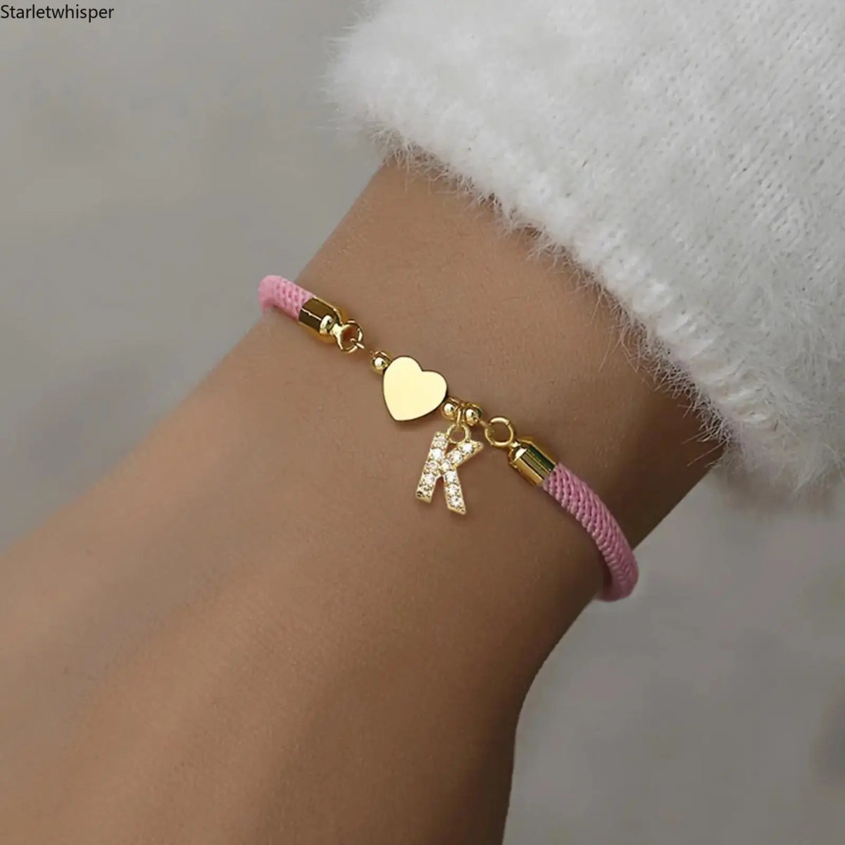 Retro Adjustable Rope Bracelet, Heart Initial Letter Charm Wrist Jewelry, All-match Fashion Accessory for Women Daily Wear
