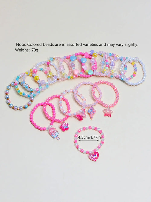 18pcs Acrylic Beaded Bangle Bracelet Set, Resin Star Butterfly Heart Pendants, Party Gift Jewelry for Girls, Cute Jewelry, All Seasons Wear, Random Colors, Bracelets Stacking, Beaded Bracelet Sets