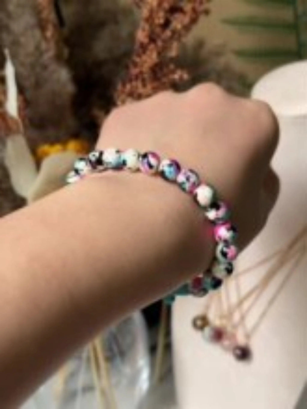 Natural Stone Rain Flower Beaded Bracelet, Turquoise Cross Pendant Accessory, Bohemian Style Bracelet, Faith Themed Christian Jewelry, Faith Wear Jewelry, Inspirational Bracelet