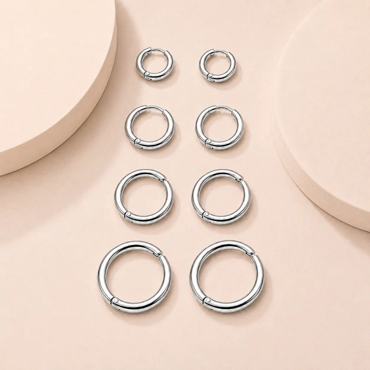 Women's & Men's Accessories 4-Pair Classic 316L Surgical Steel Silver Hypoallergenic Huggie Hoop Earrings, Ideal for Cartilage Piercings & Layering (8mm,10mm,12mm,14mm)