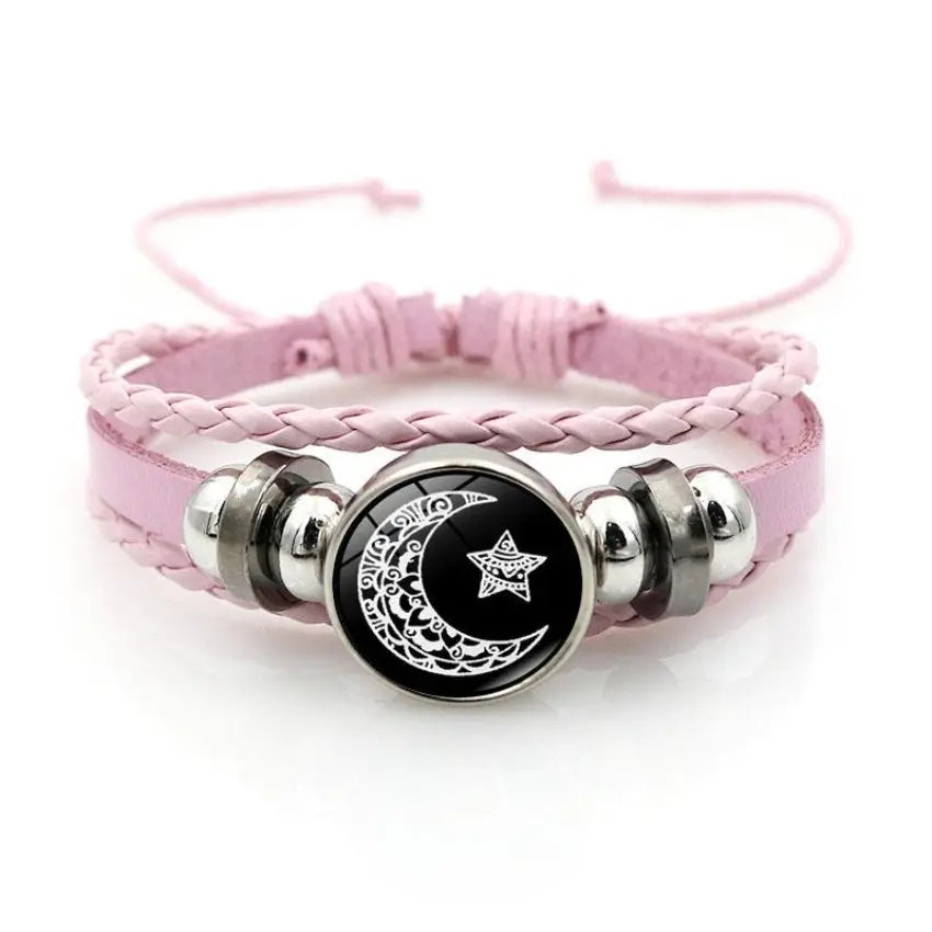 Vintage Punk Sun & Moon Lovers Stackable Cuff Bracelet - Multi-Layer Beaded Woven Band with Glass Accents, Pu Leather, Funky Unique Matching BF and GF Couple Accessory, Anniversary Gift for Her, Stackable Bracelet, Anniversary Gifts For Her,sohochic