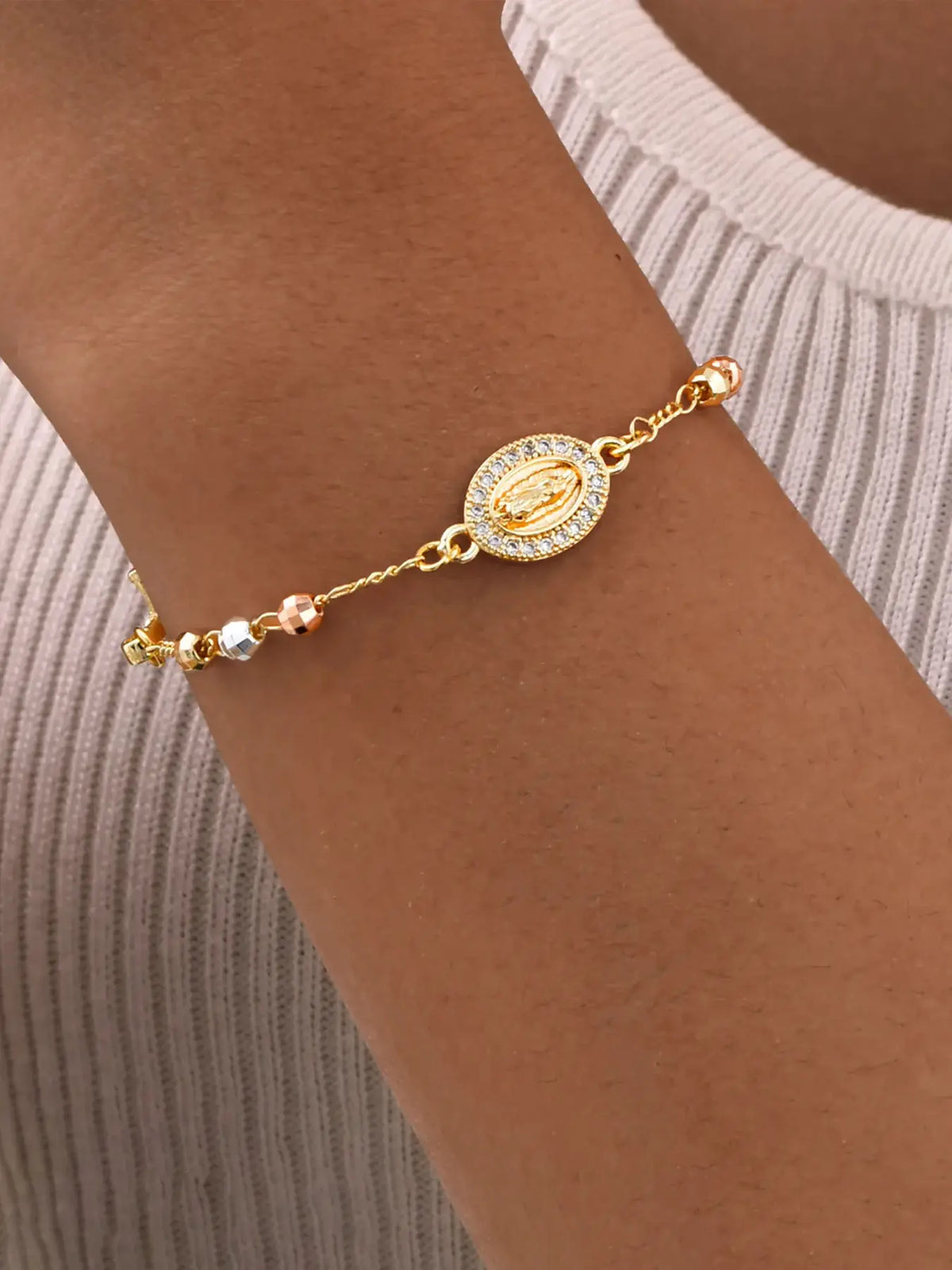Women's Elegant Our Lady of Mary Design Bracelet, Cross Charm Bangle, Fashion Religious Faith Jewelry with Cross, Trendy All-match & Exquisite Jewelry for Birthday Gift, Cross Bracelets
