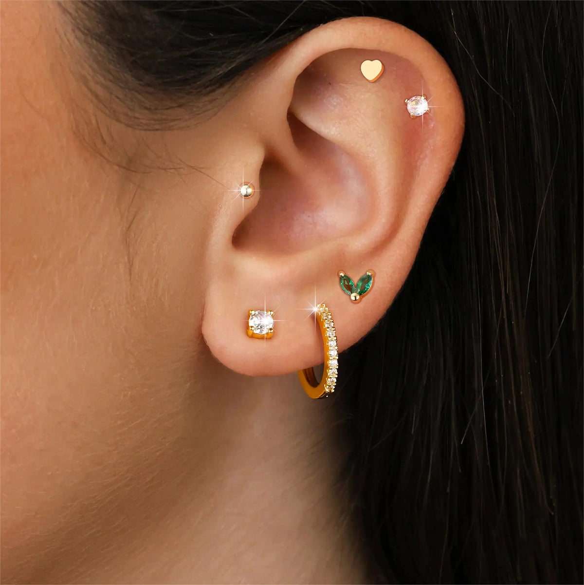 MILAKA 20G Hypoallergenic Surgical Steel Flat Back Post Earrings - Gold Dipped Hoop Studs with Pearls, CZ, Turquoise To Match, for Women's Cartilage Helix/Multiple Piercings, Subtle Glam for Daily Wear, Comfortable Jewelry Set, Studs, Pearls, Cz, Turquois