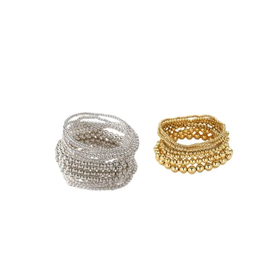 Women's 14Pcs Minimalist Gold-Toned Bangles Bracelets Set, Elastic Boho Stackable Beaded Mix Female Bracelets, Comfortable Stretch Costume Jewelry for Birthday,sohochic