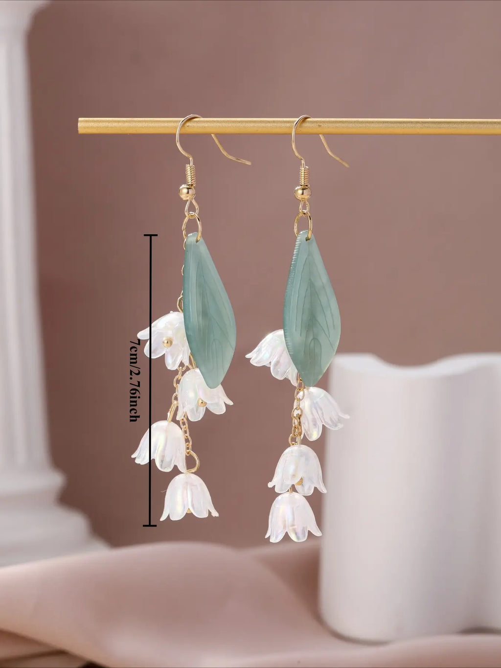 Tulip Leaf Women's Romantic Style Earrings, Pearl Glossy Flower Shape Long Fringe Fashion Earrings, Elegant Jewelry, Fashion Jewelry Party, Fashionable Earrings