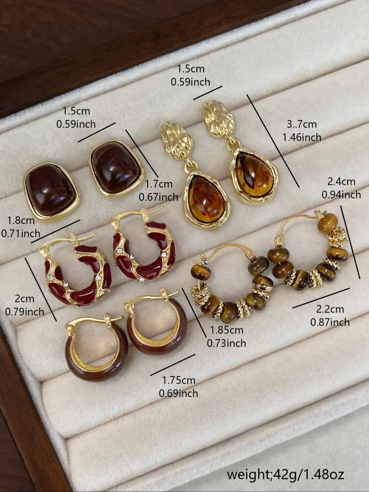 Women's Elegant Tiger Eye Stone Hoop Earrings Set, Geometric Design Synthetic Resin Enamel Style Jewelry, Trendy Jewelry for Daily Wear & Parties, Hoop Earring Sets