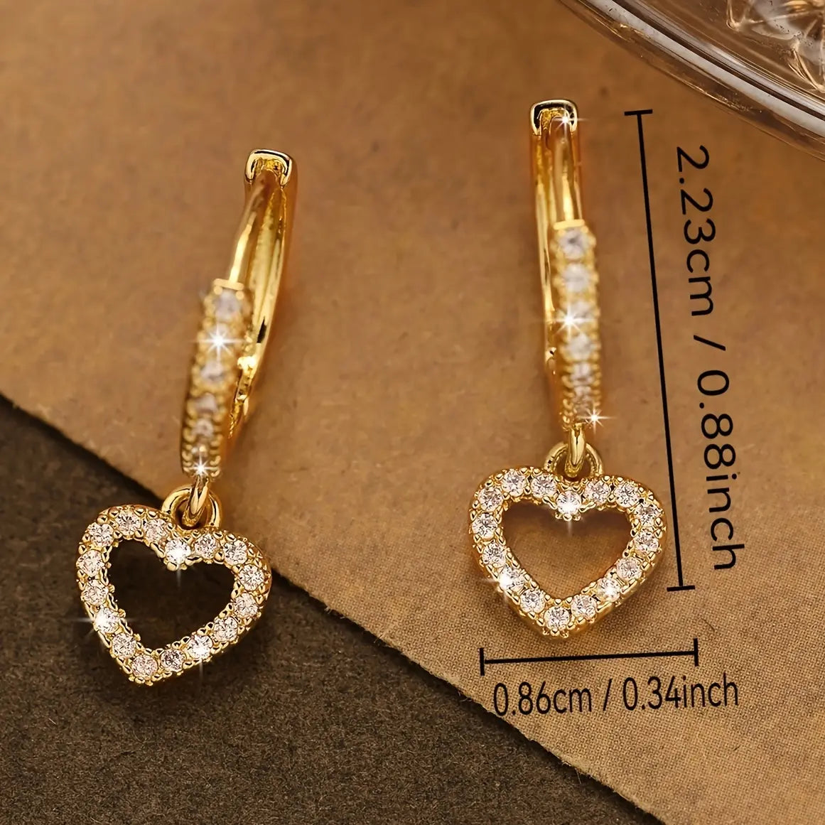 1 Pair Golden Cubic Zirconia Earrings Luxurious Women Charm Heart Drop Dangle Earrings Wedding Engagement Party Jewelry Birthday Valentine'S Day Gifts