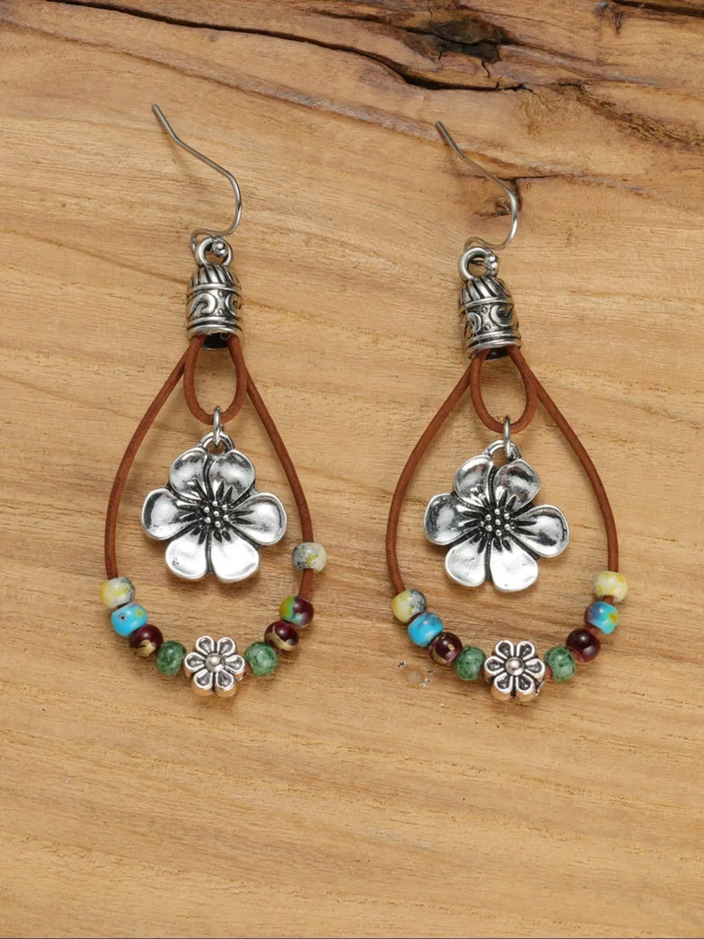 Boho Style Flower Decor Water Drop Design Dangle Earrings, Bohemian Earrings, Unique Design Earrings, Statement Earrings, Versatile Earrings, Fashionable Jewelry for Women & Girls, Stylish Jewelry, Trendy All-match & Exquisite Jewelry for Birthday Gift