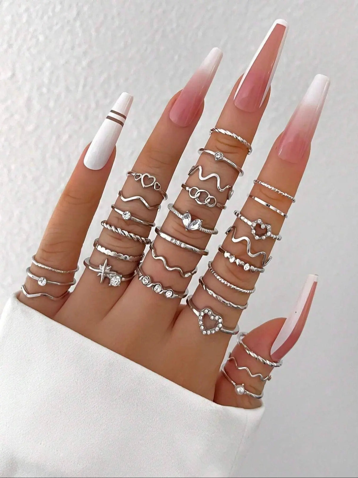 Heart & Geometric Design Ring Set, Stacking Ring Set, Fashion Stackable Rings, Fashion Accessories for Women & Girls, Casual Jewelry for Parties and Daily Wear, Trendy All-Match & Exquisite Jewelry for Birthday Gift
